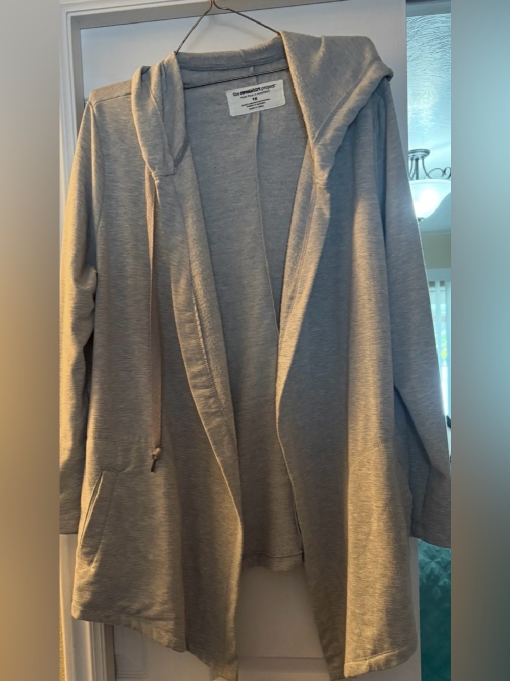 Light Gray Open-Front Hooded Cardigan
